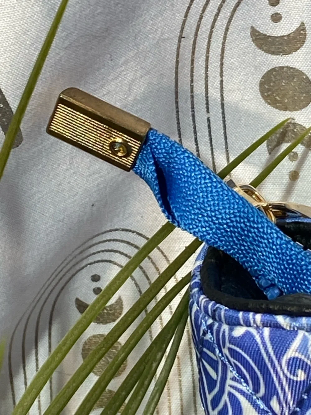 Quilted Blue Floral Tote Bag with Black Base